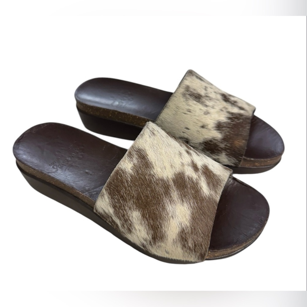 Agave Sky The Melissa Cowhide Brown and Cream Women's Slide Sandals Size 6